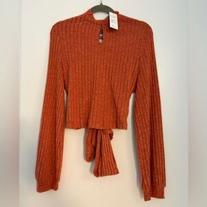 Ribbed Rust Long Sleeve Top